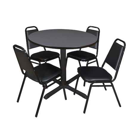 Cain Cain Round Table & Chair Set, Wood, Metal, Vinyl Top, Grey TB42RNDGY29BK